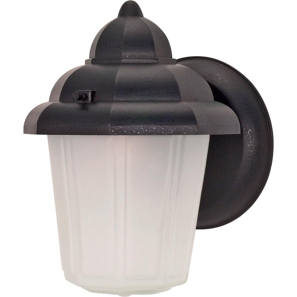 Nuvo Lighting 60/641  1 Light - 9" - Wall Lantern - Hood Lantern with Satin Frosted Glass in Textured Black Finish